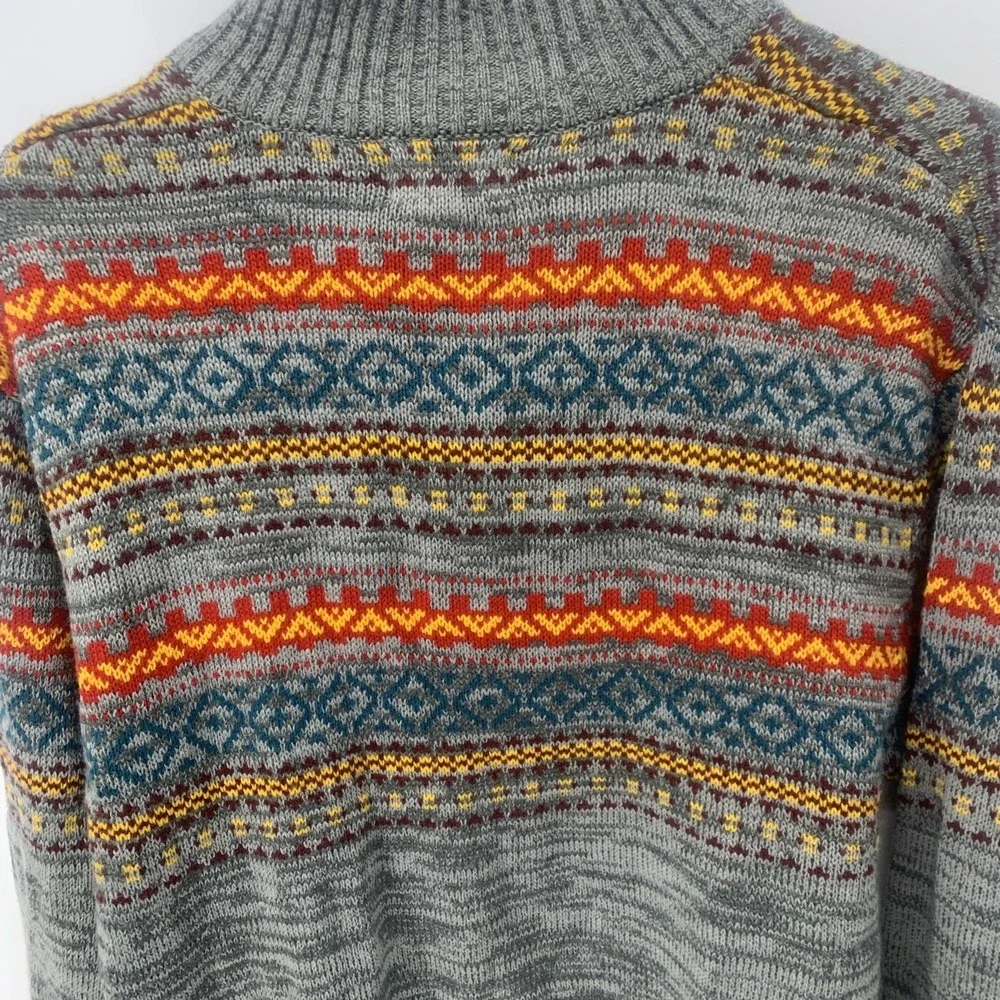 Carbon Gray With Bold Aztec Print Style 1/4 Zip Sweater Size Large